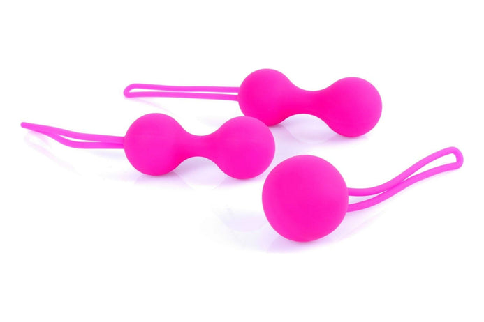 Set 3 bile vaginale KULKI pentru exercitii Kegel, silicon premium, roz